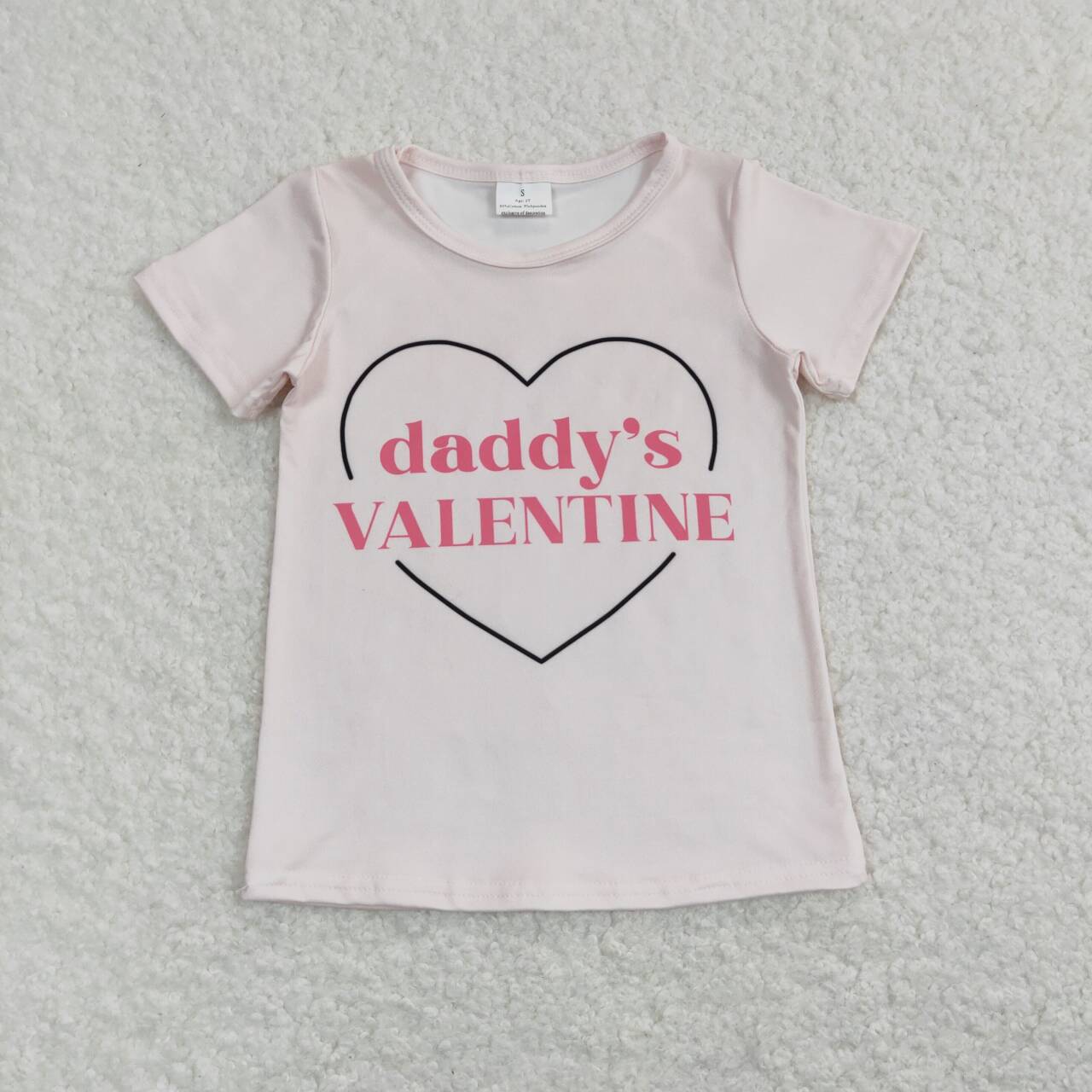 Toddler Girls Pink Short Sleeve Daddy's Valentine Heart Short Sleeve Tee Shirt Top
