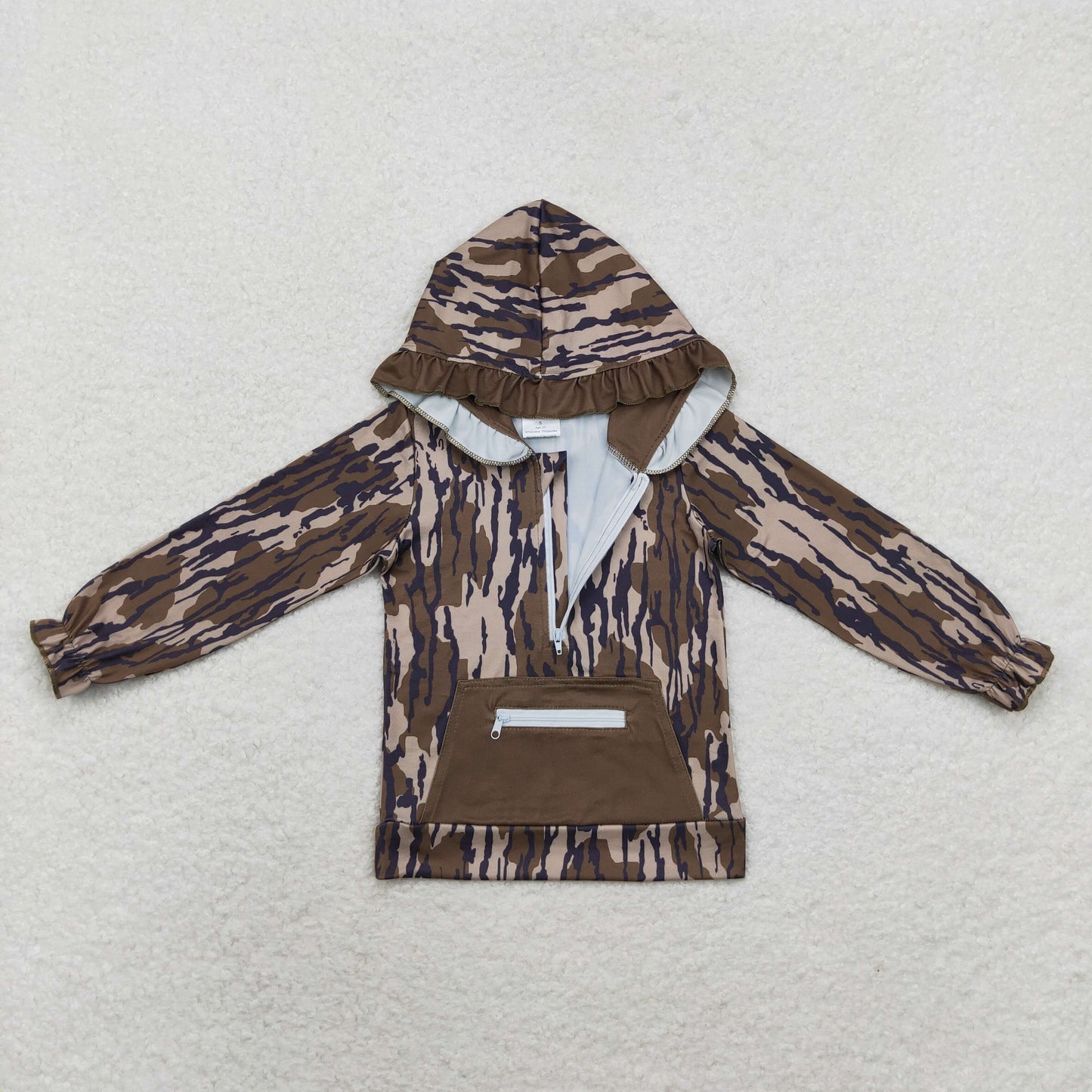 Baby Girls Green Camo Long Sleeve Hoodie Top With Zipper