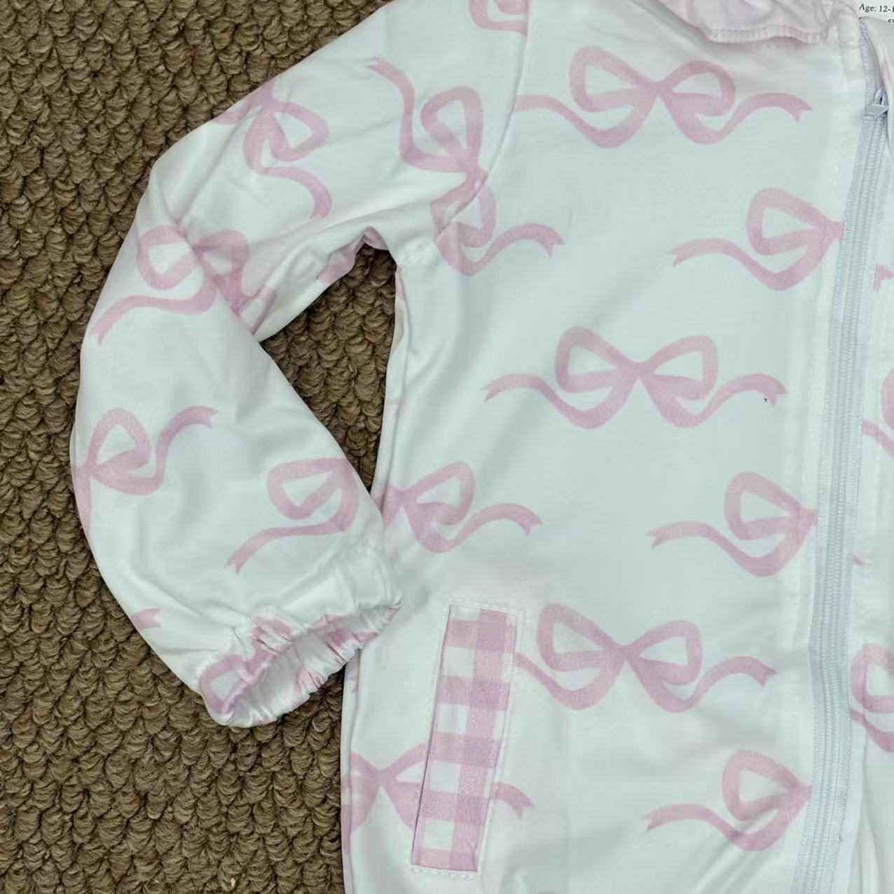 Baby Girls Long Sleeves Pink Bows Pockets Zipper Hoodie