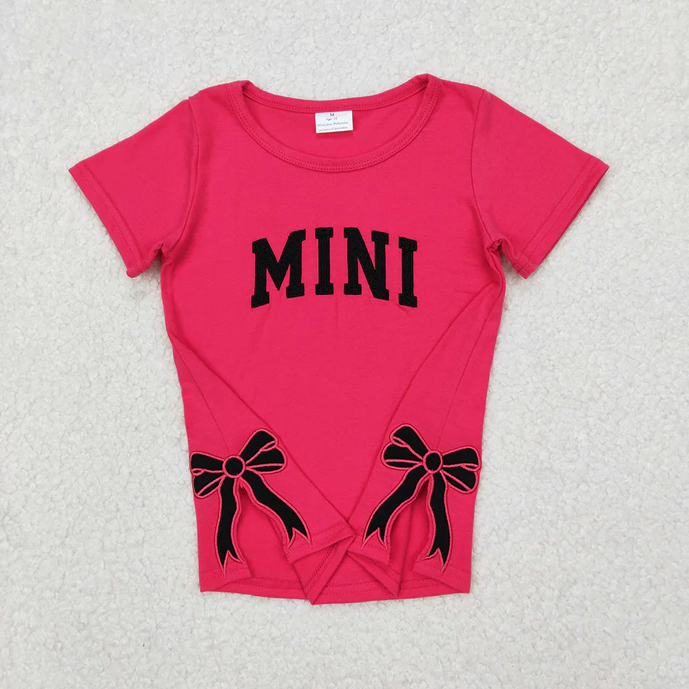 Embroidery Mommy and Me Baby Girls Mini Bow Tee Shirts Tops