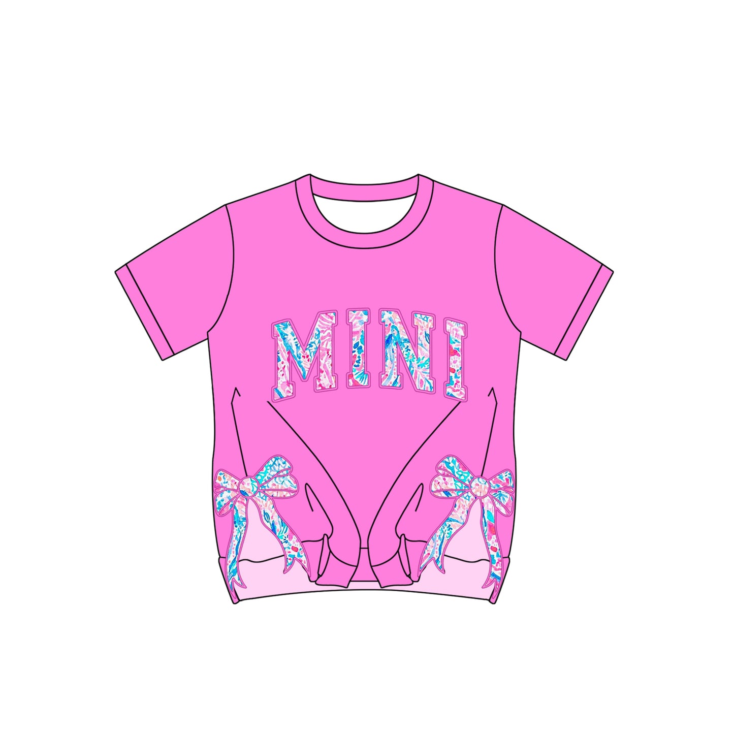 Baby Girls Hot Pink Short Sleeves Watercolor MINI Print Top Bows Shirts Preorder