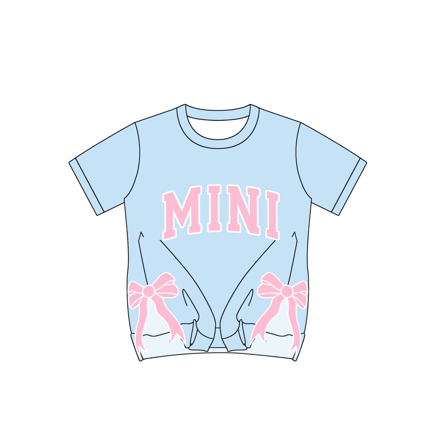 Baby Girls Light Blue Short Sleeves Pink MINI Print Top Bows Shirts Preorder