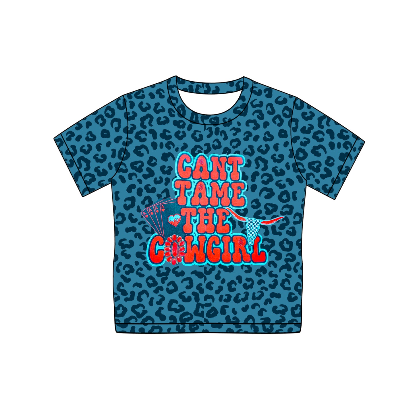 Baby Girls Short Sleeves Hot Blue Leopard COWGIRL Print Top Shirts Preorder