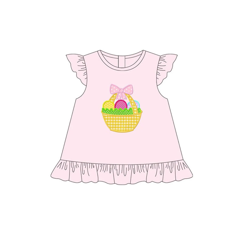 Baby Girls Pink Flutter Sleeves Bow Eggs Easter Ruffle Shirts Top Preorder