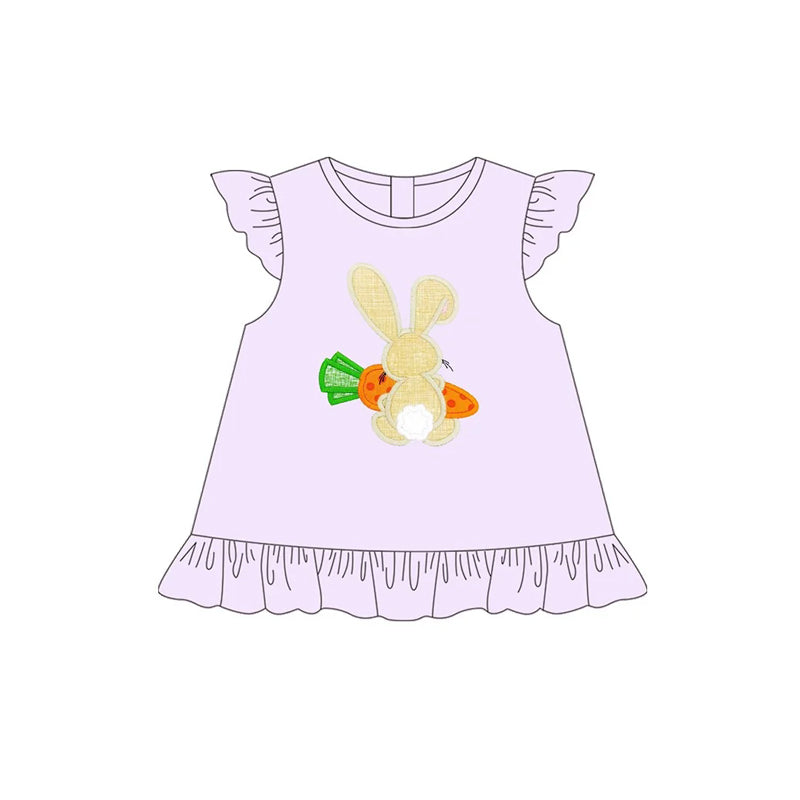 Baby Girls Lavender Flutter Sleeves Carrot Bunny Ruffle Shirts Top Preorder
