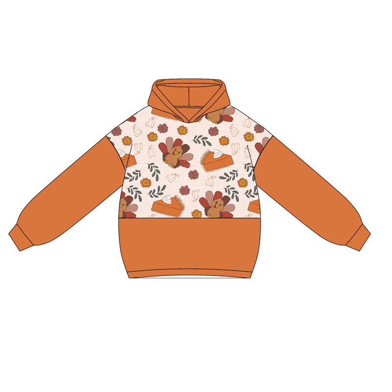 Kids Thanksgiving Turkey Long Sleeve Hoodie Pullover Top Preorder