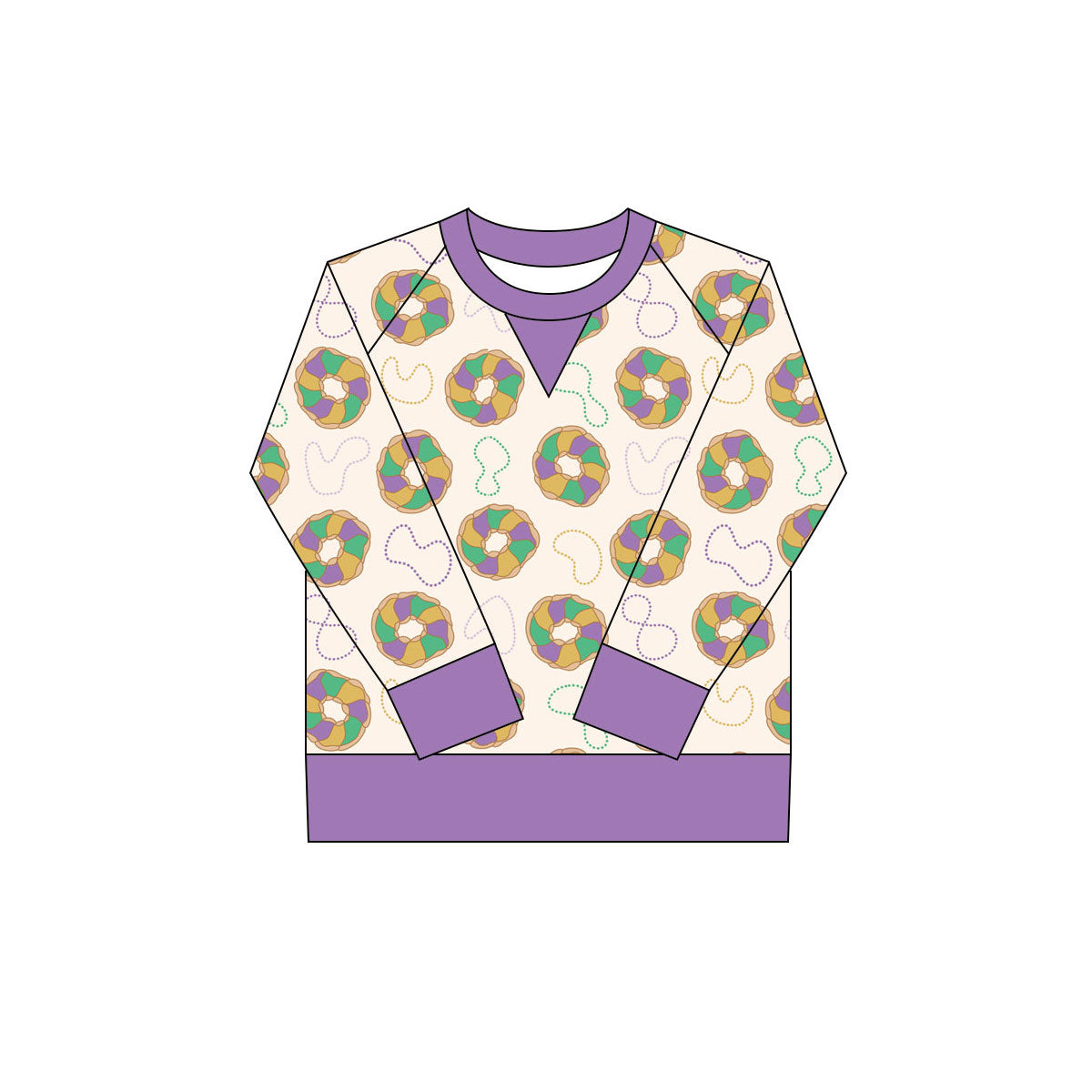 KIds Girls Mardi Gras Doughnut Yoga Long Sleeve Top Preorder