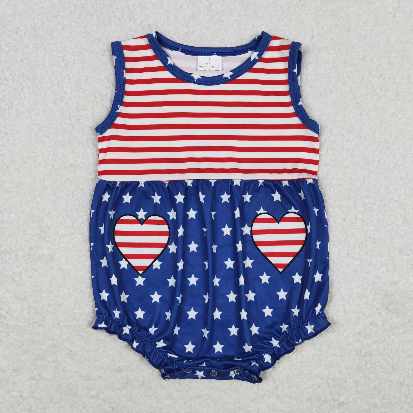 SR1444 Newborn Baby Girls July 4th Red Navy Romper