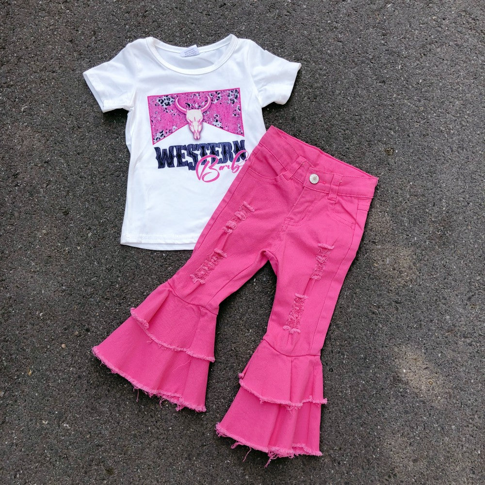 Cowgirl Western Baby Hot Pink Jeans Bell Bottom Pants Outfit