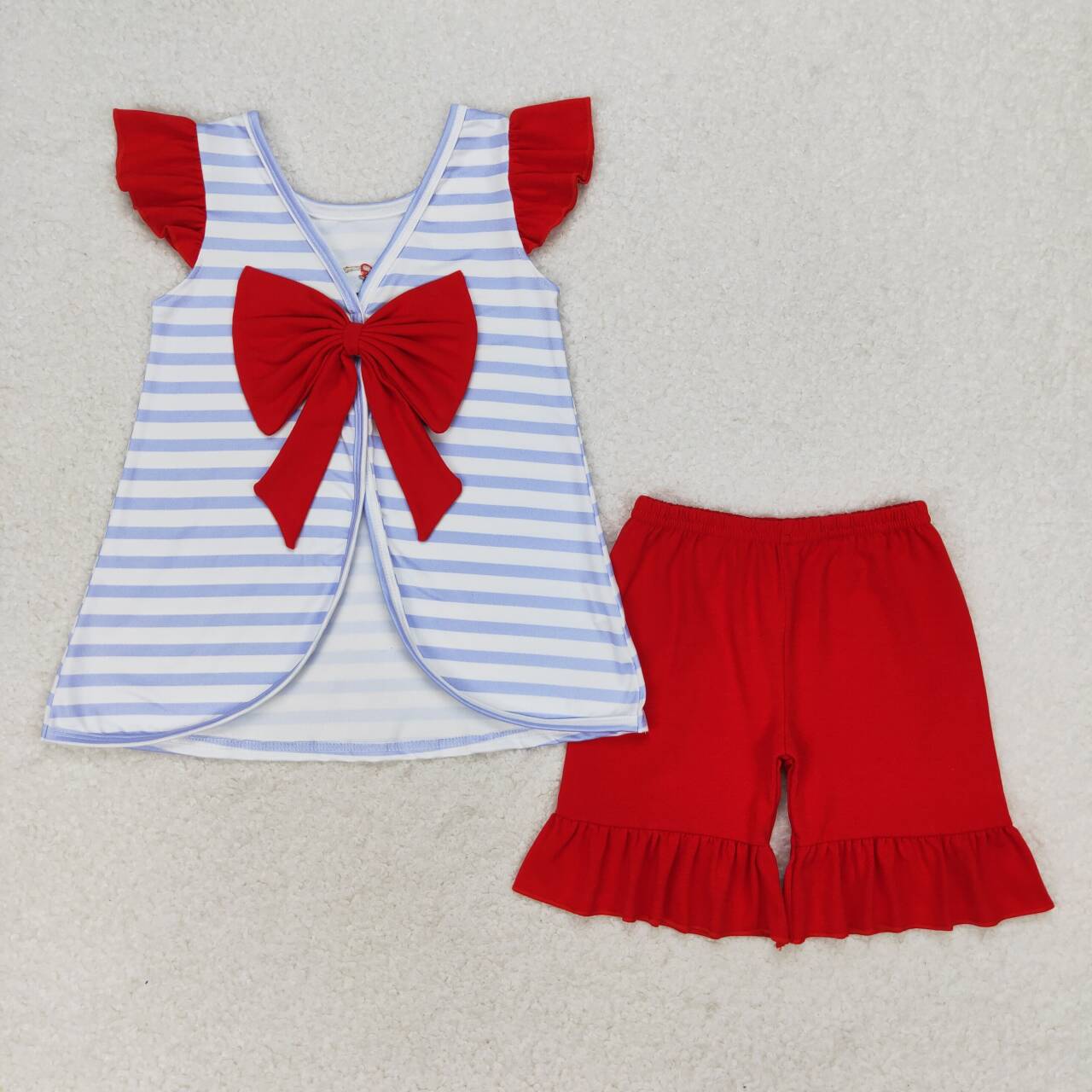 Baby Girls July 4th Flag Dog Embroidery Red Shorts Outfit