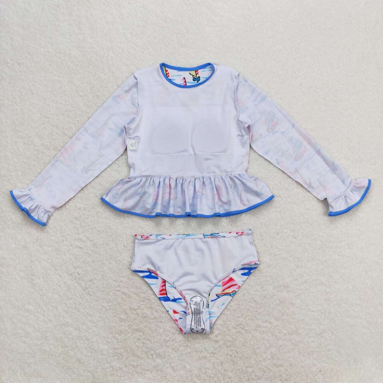 Baby Girls Sailboat Two Piece Long Sleeve Swimwear Swimsuit