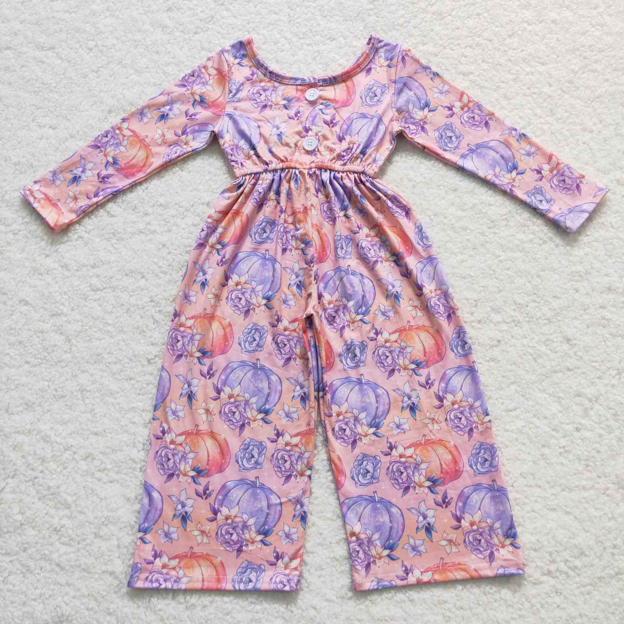 LR0382 Baby Girls Floral Pumpkin Jumpsuit
