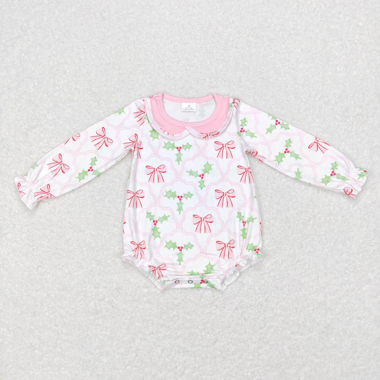 LR0577 USA Shop Baby Girls Christmas Bow Long Sleeve Romper