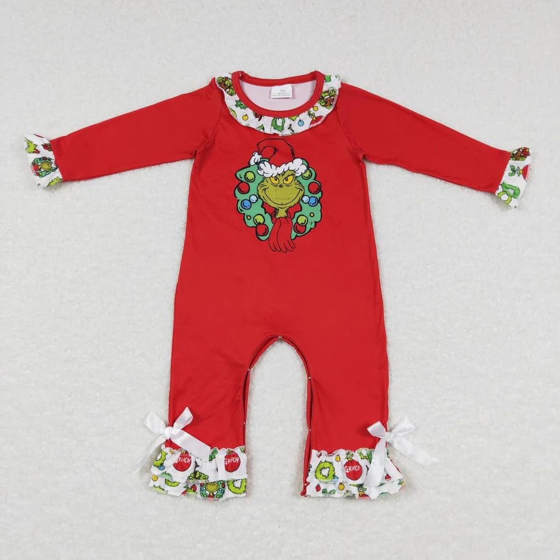 LR0578 USA Shop Baby Sibling Christmas Green Face Outfit and Romper