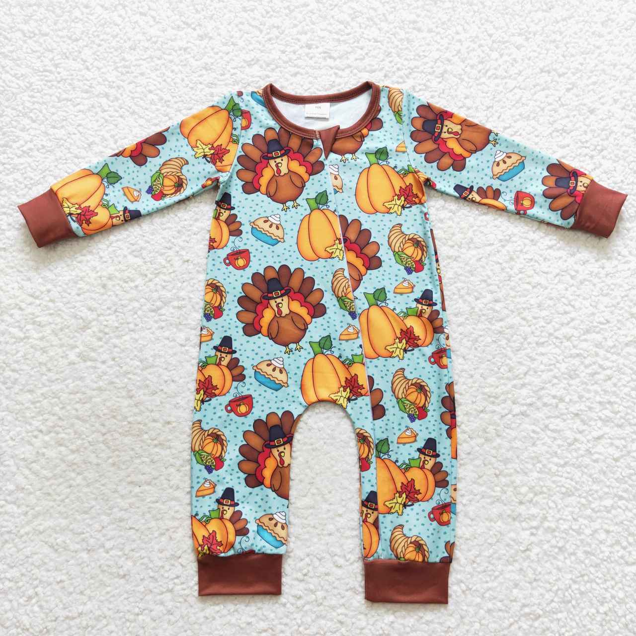 LR0581 Newborn Baby Boys Thanksgiving Turley Pumpkin Romper