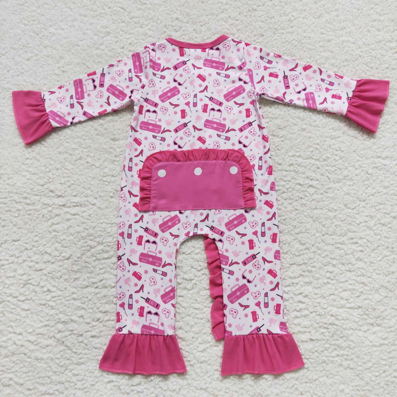 Baby Girls Doll Pink Zip Ruffle Rompers