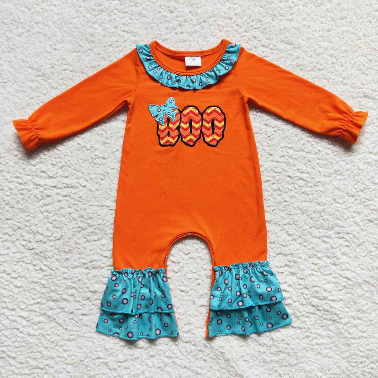 LR0619 Baby Girls Orange Boo Halloween Romper