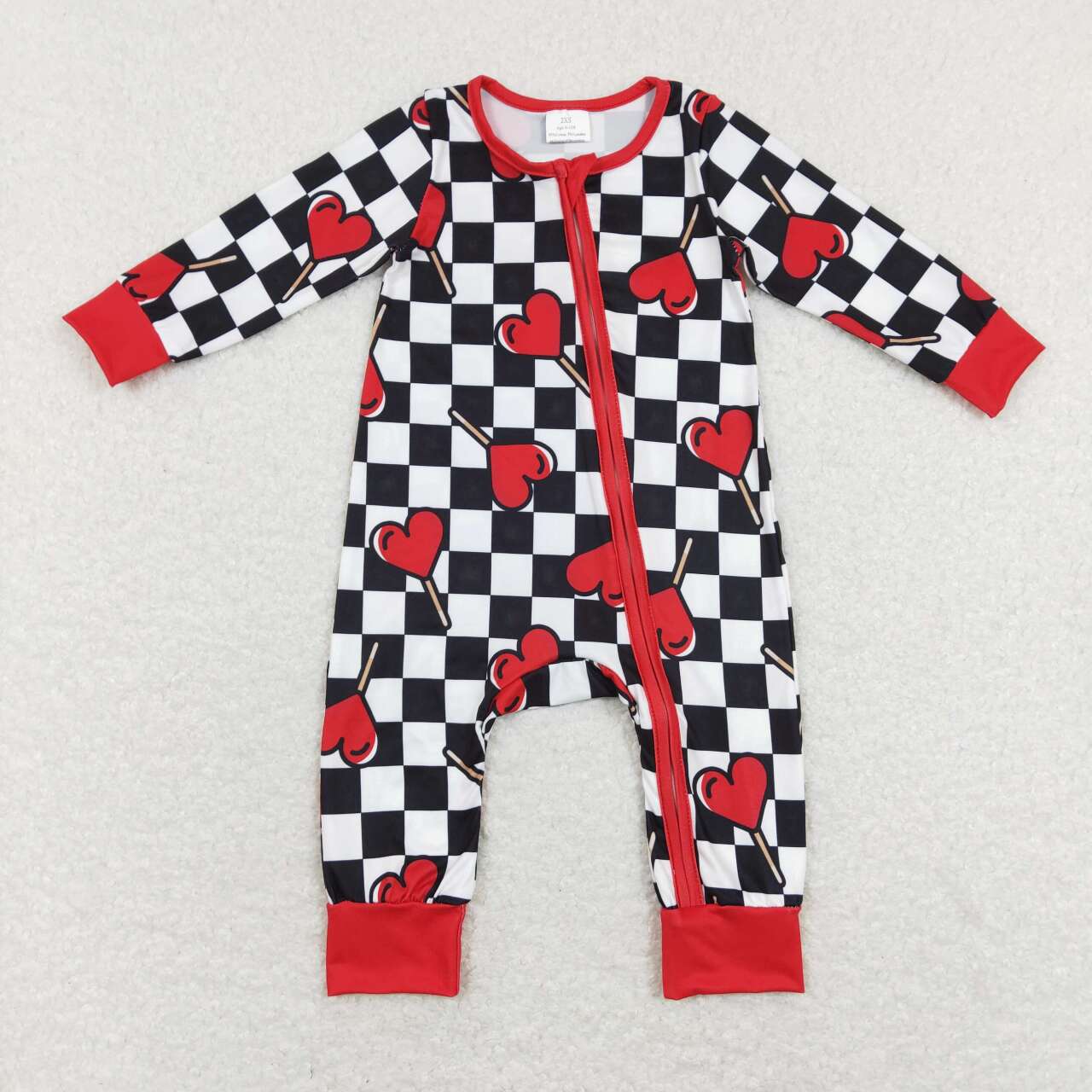 Sibling Baby Boys Valentine's Day Heart lollipop Checked Pajamas /Blanket