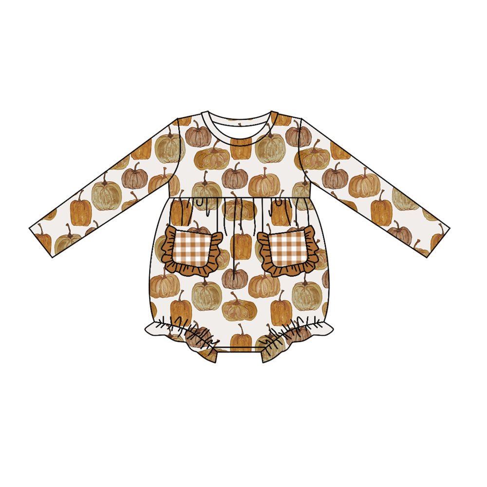 LR1045 Newborn Girls Pumpkin Long Sleeve Romper Pre-order