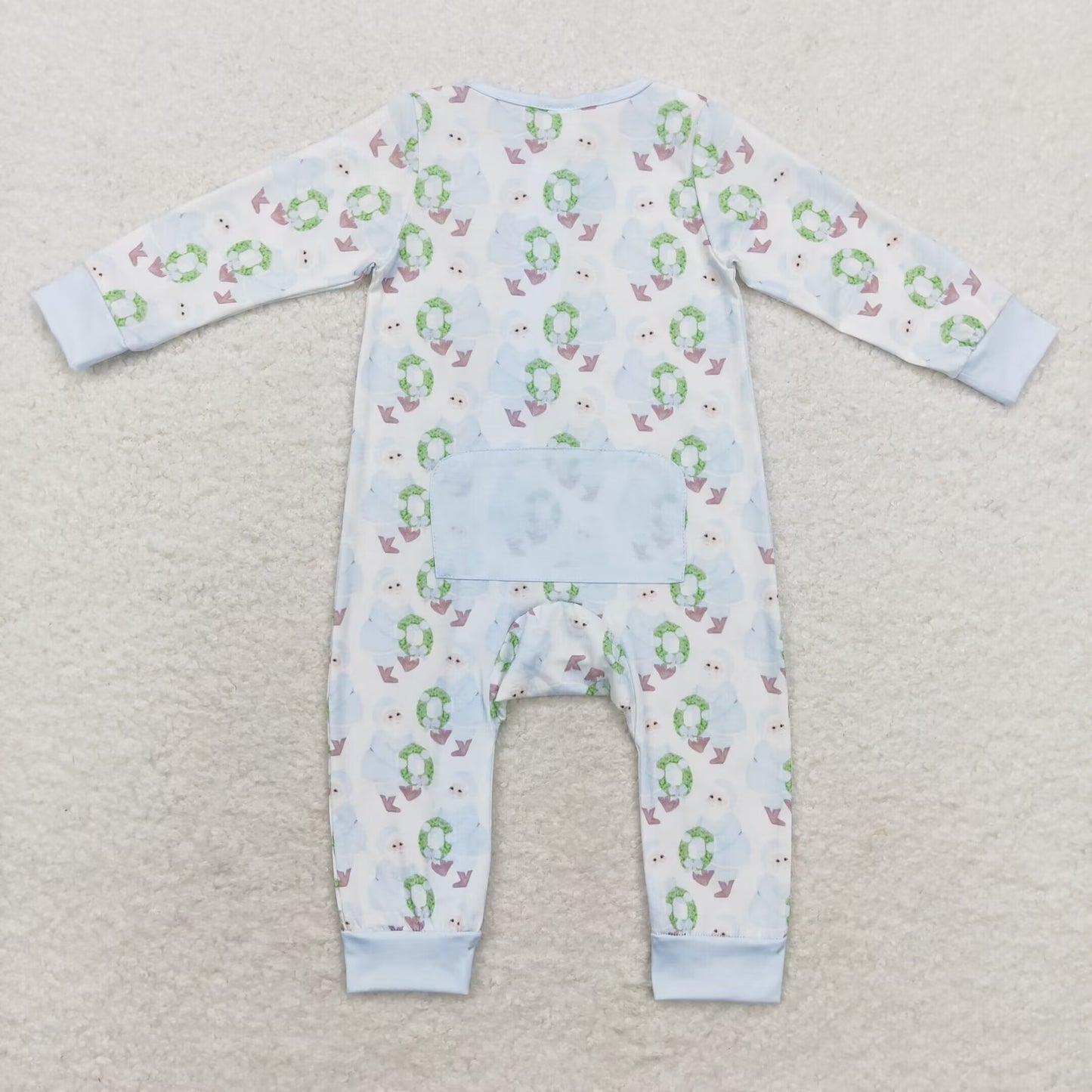 Baby Infant Boys Christmas Blue Santa Zippy Bamboo Rompers