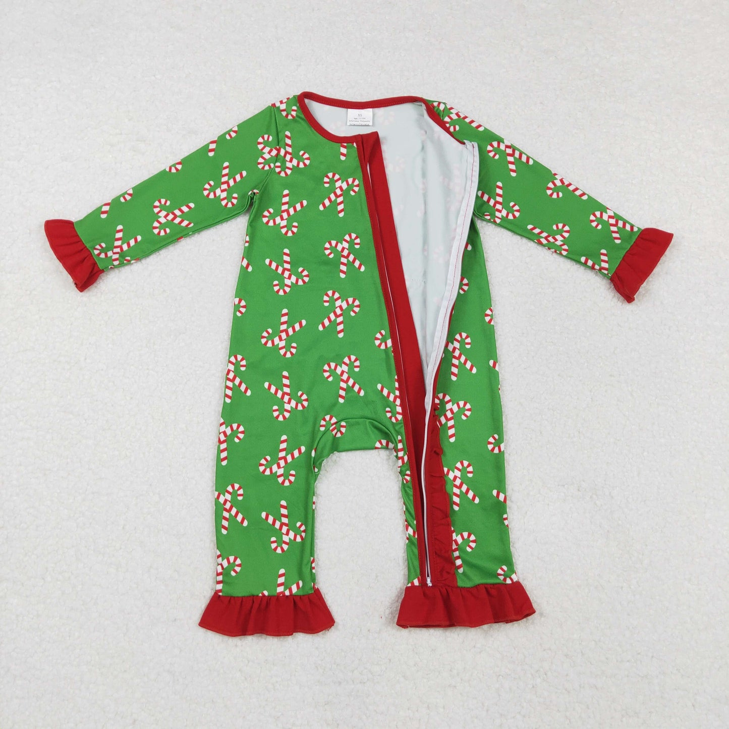 SIbling Girls Boys Christmas Candy Cane Green Pajama Set /Romper
