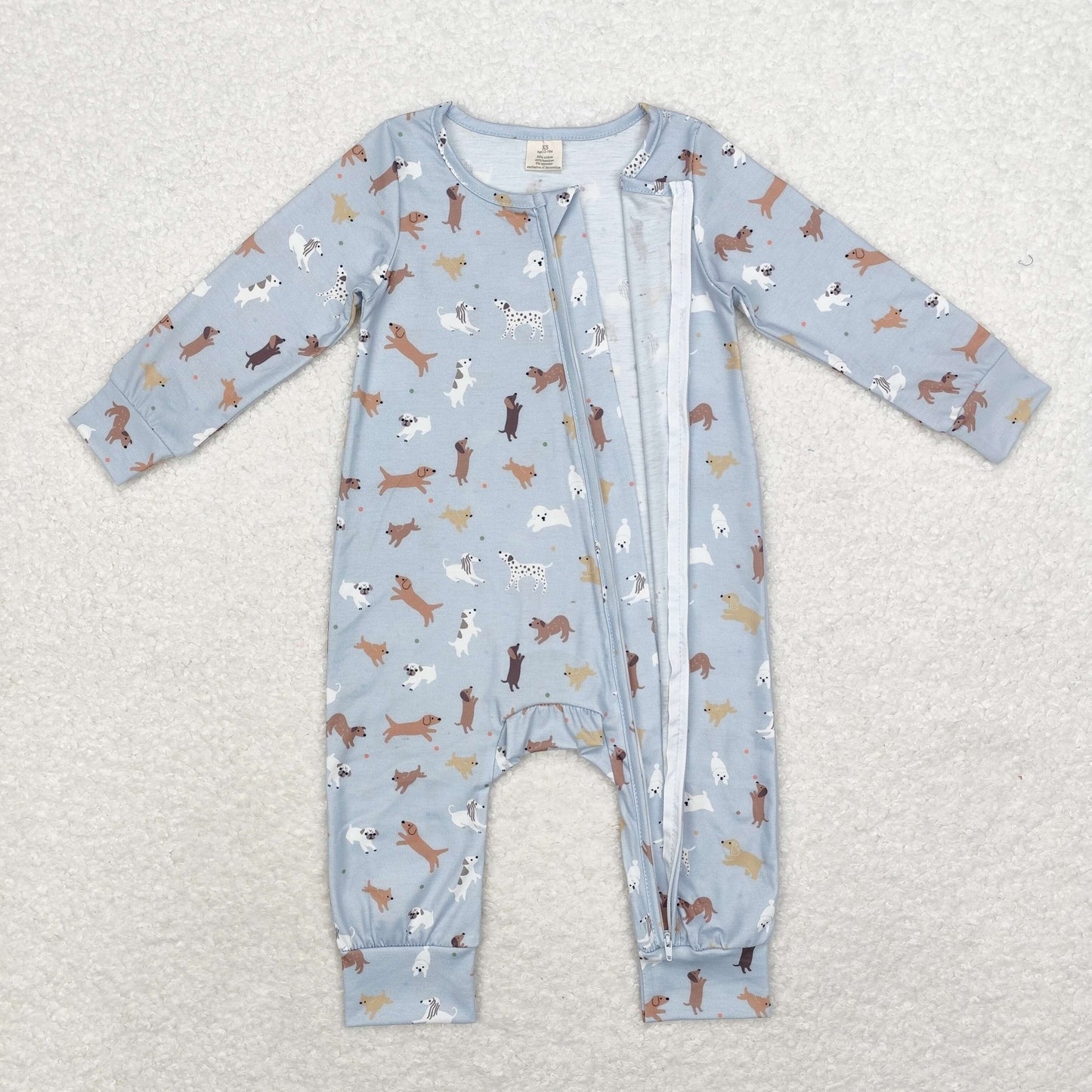 LR1351 USA Shop Baby Boys Cute Dog Zipper Bamboo Romper