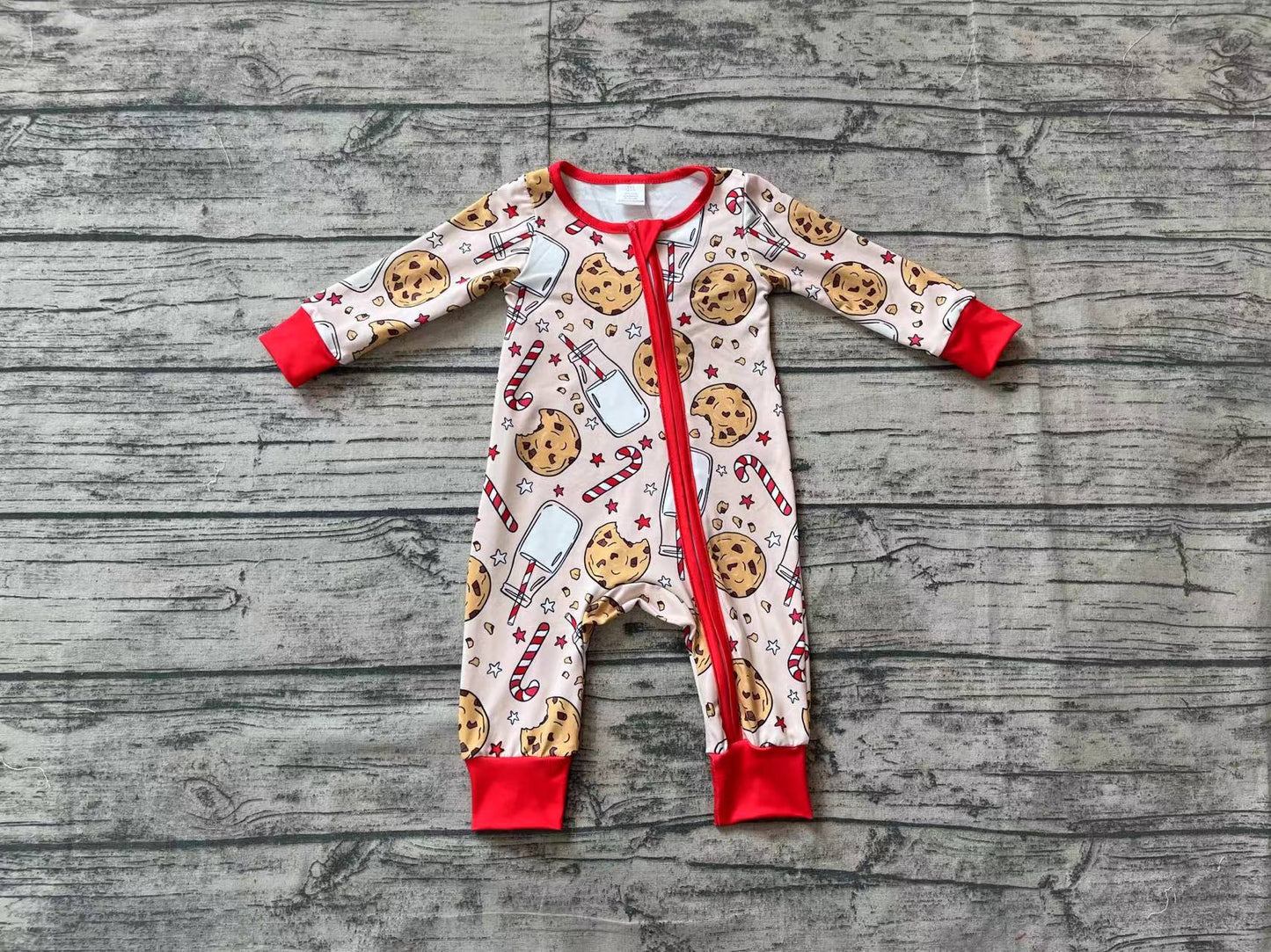 USA Shop Baby Boys Christmas Milk Cookie Zip Bamboo Romper
