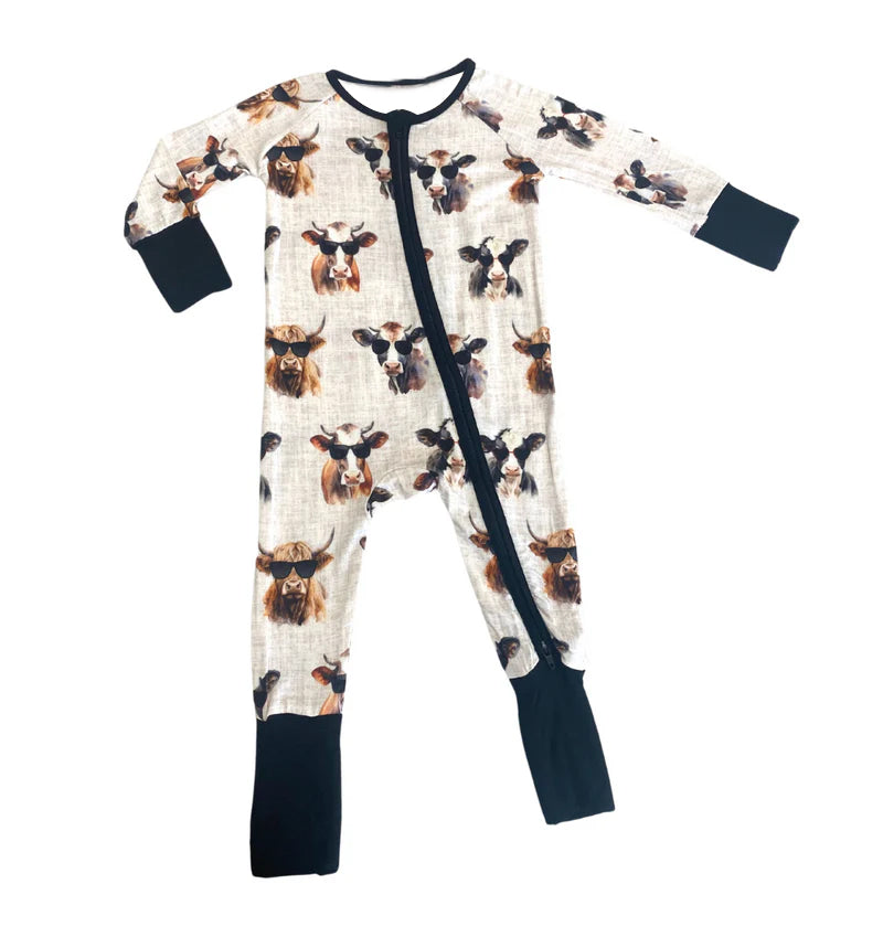 LR1479 Baby Boys Highland Cow Zip Romper Preorder