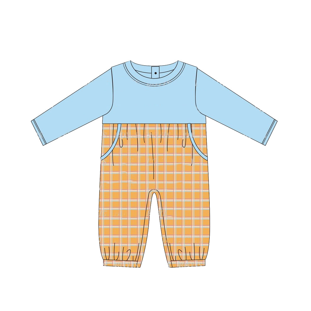 LR1495 Baby Boys Blue Orange Long Sleeve Romper Preorder