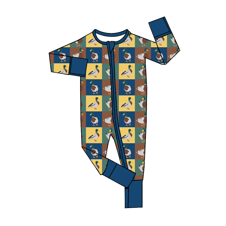 LR1514 Baby Boys Mallard Checker Zip Romper Preorder