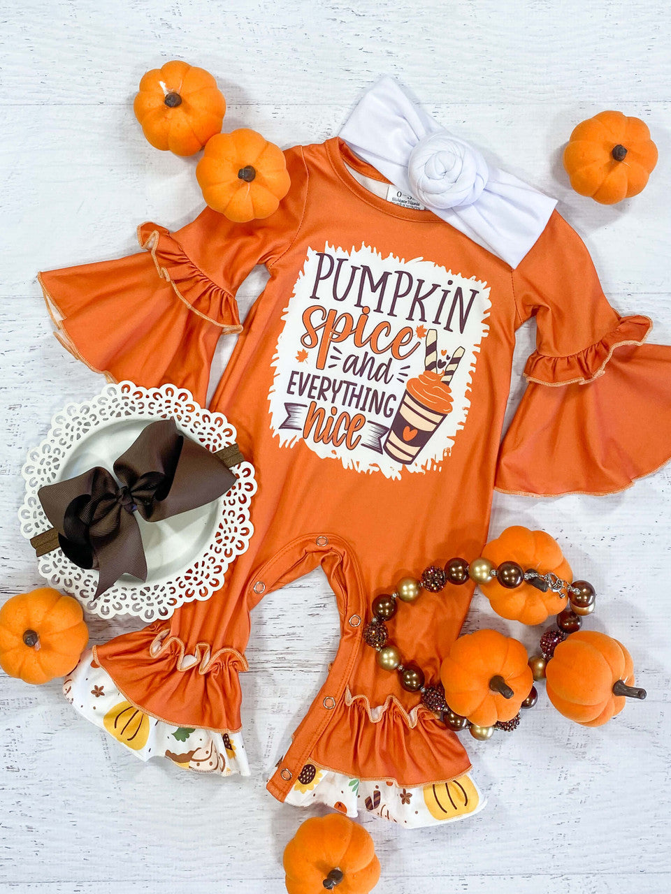 LR1528 Pumpkin Pie and Everything Nice Girls Romper Preorder