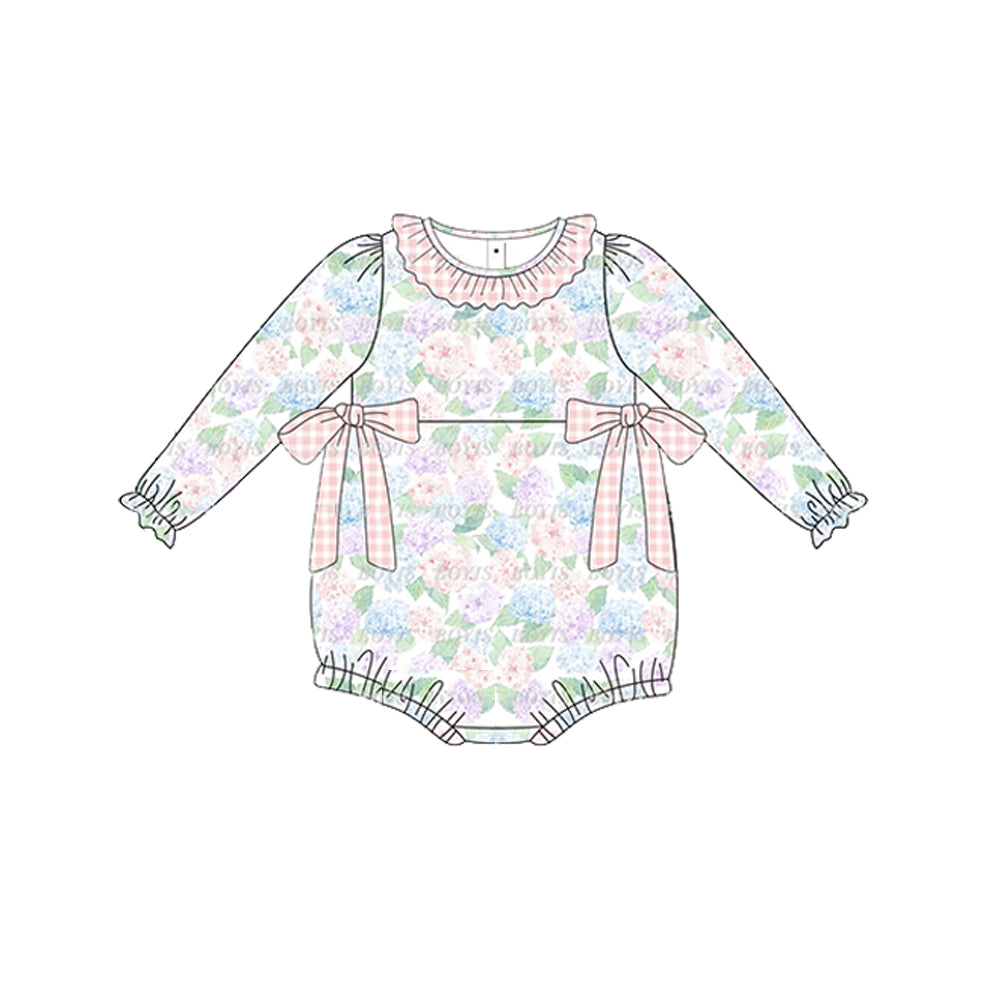 LR1592 Newborn Baby Girls Blue Purple Floral Bubble Romper Pre-order