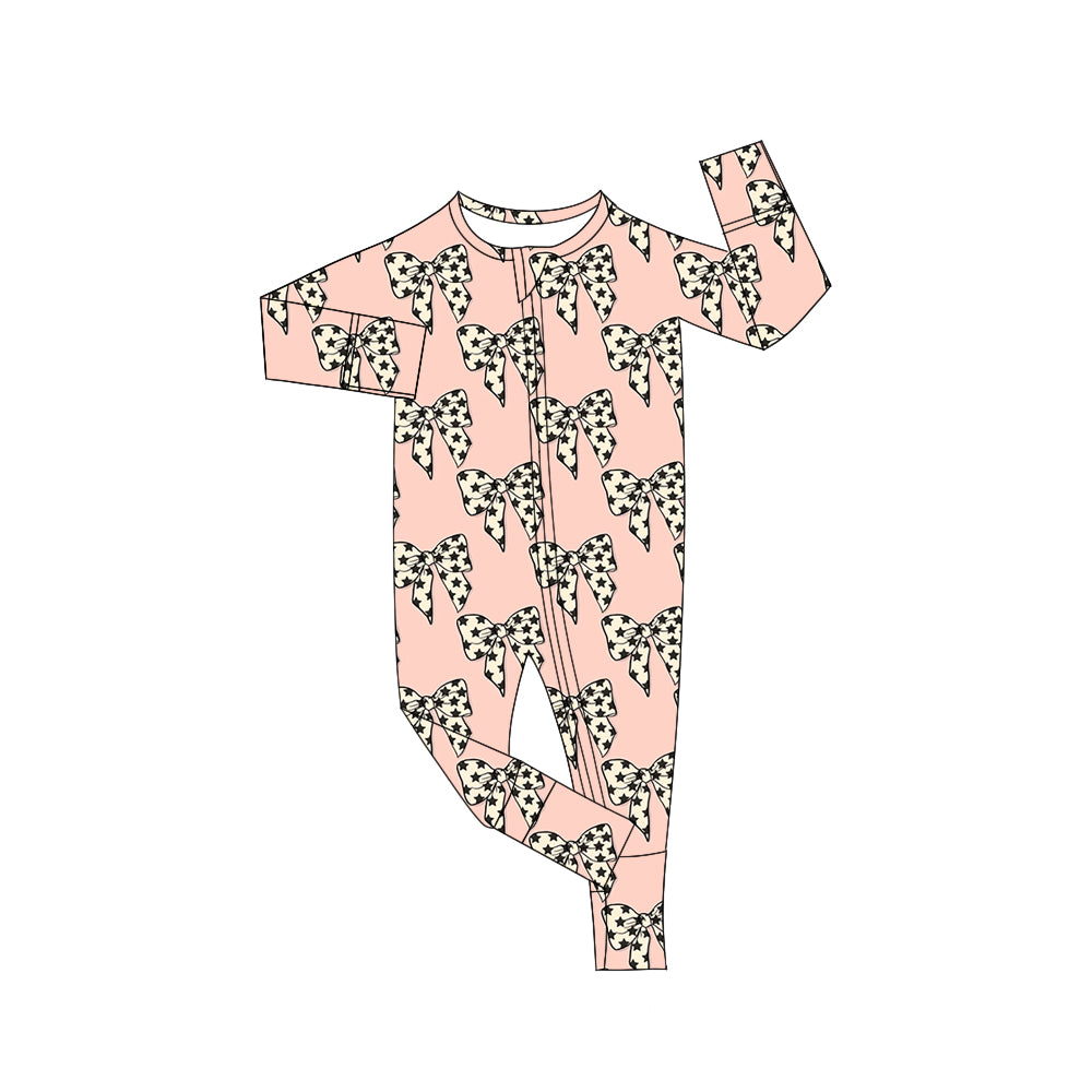 LR1593 Newborn Baby Girls Bow Print Zip Romper Pre-order