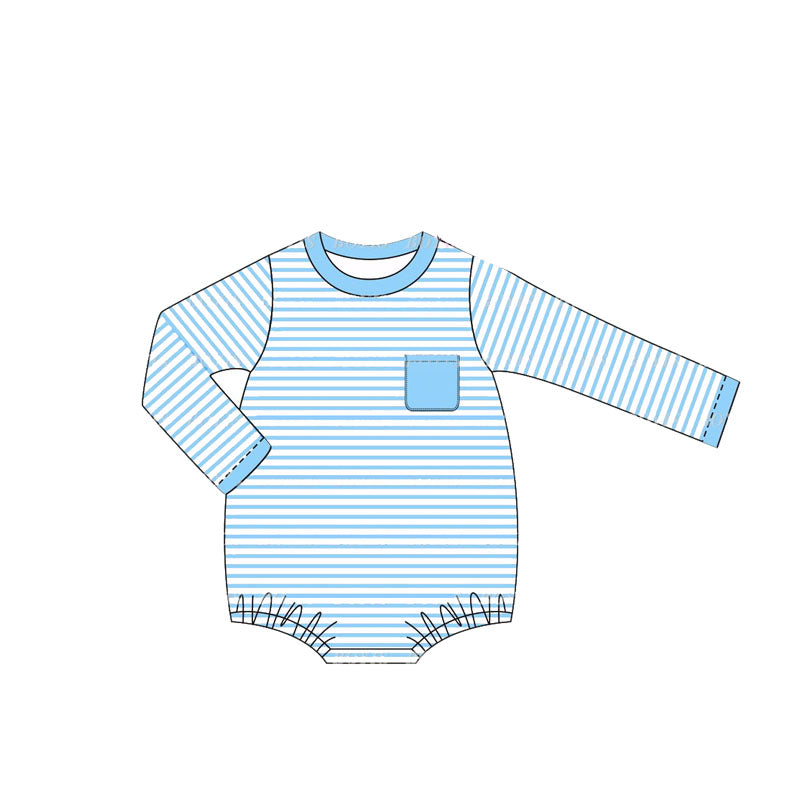 LR1594 Newborn Baby Boys Blue Striped Long Sleeve Romper Pre-order