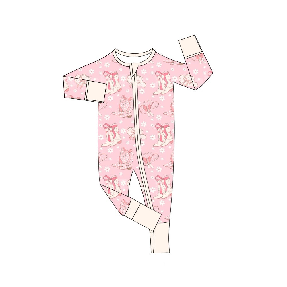 LR1625 Baby Girls Western Boots Pink Zip Romper Pre-order