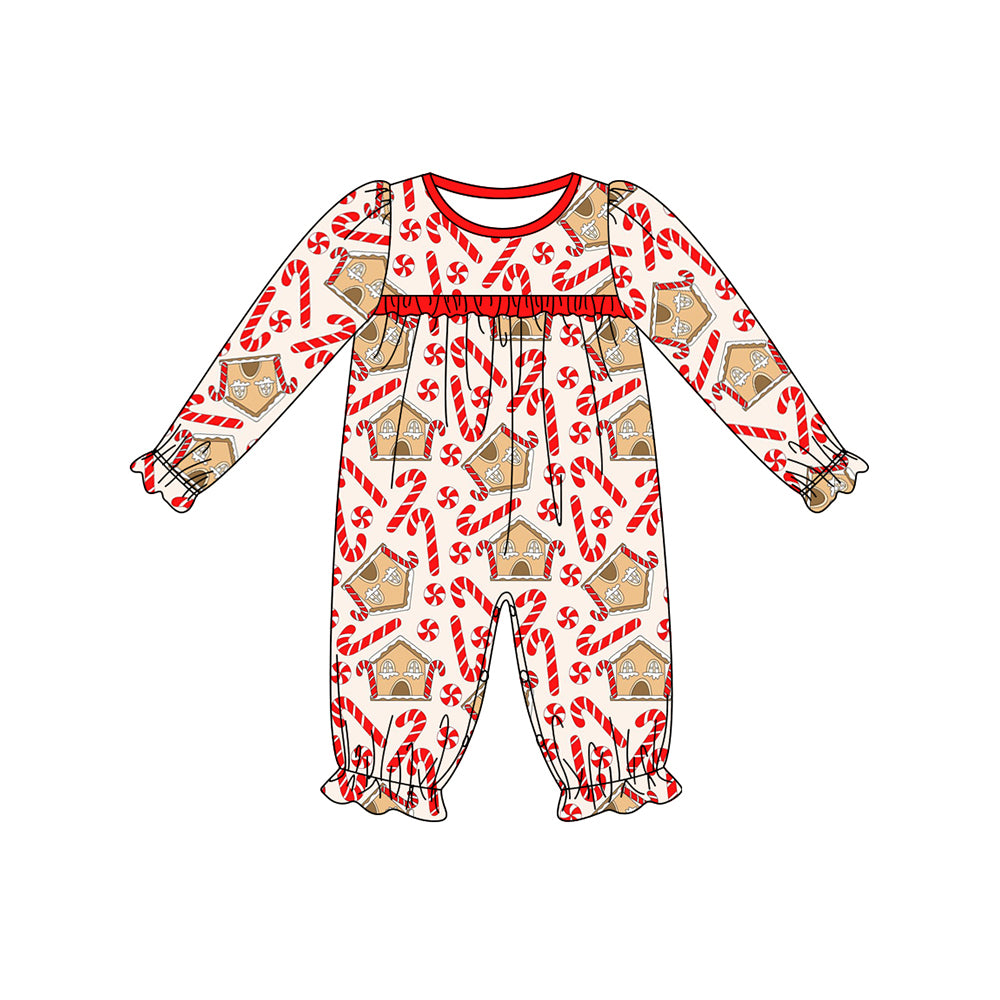 LR1797 Newborn Baby Girls Christmas Candy Cane Zip Romper Pre-order