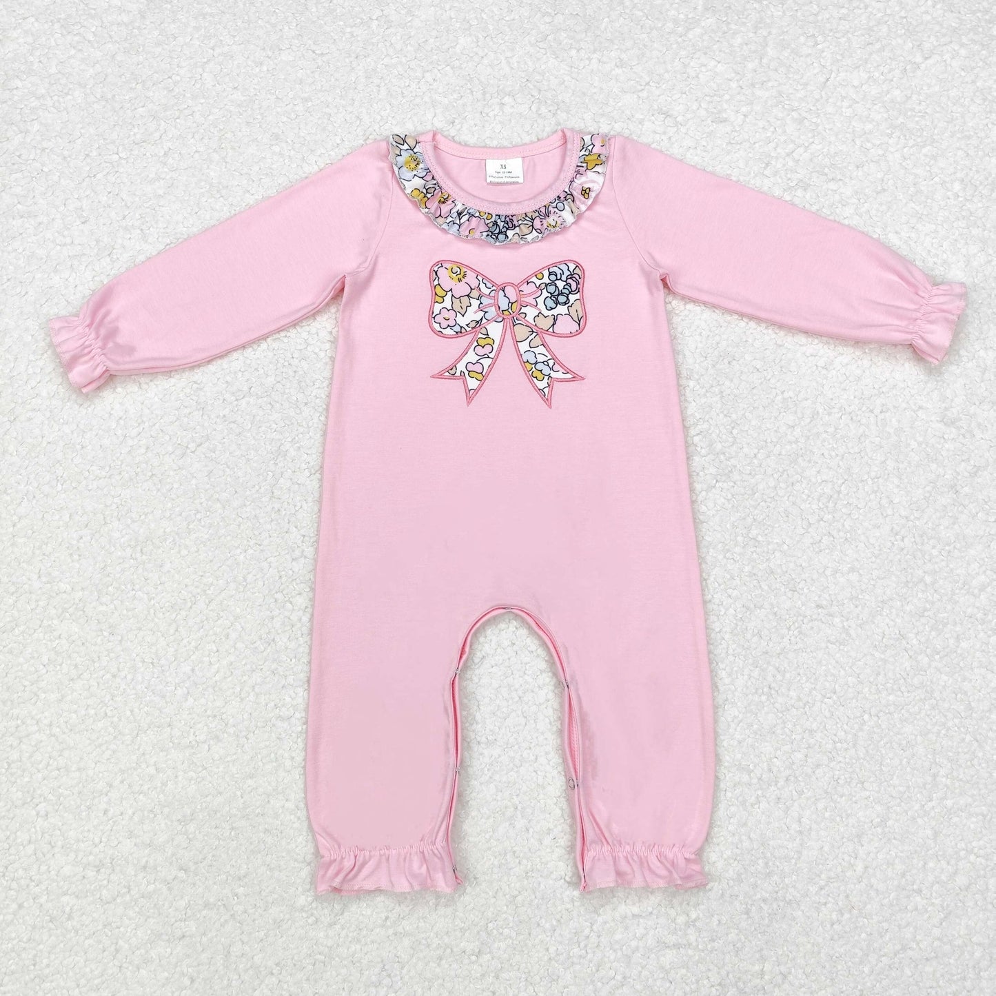 LR1812 Newboorn Baby Girls Floral Bow Long Sleeve Romper