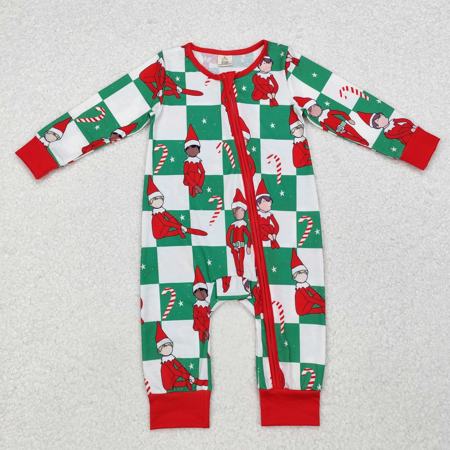 Newboorn Baby Boys Christmas Green Checker Zip Bamboo Romper
