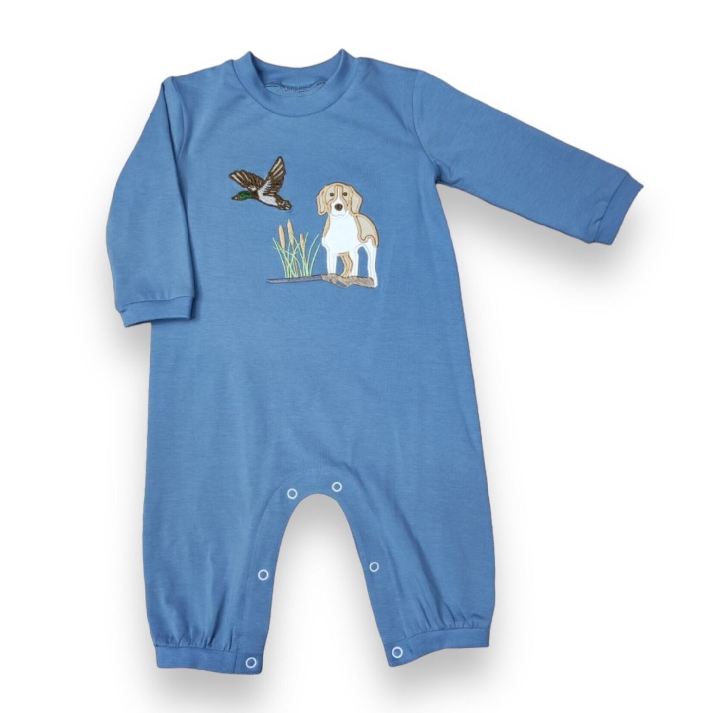 Baby Boys Hunting Dog Blue Long Sleeve Romper Pre-order