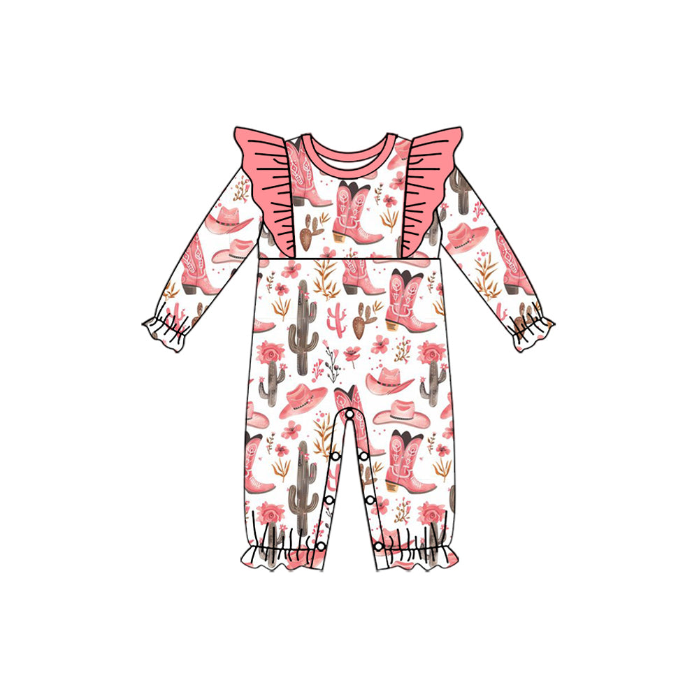LR1900 Newborn Baby Girls Western Pink Romper Pre-order