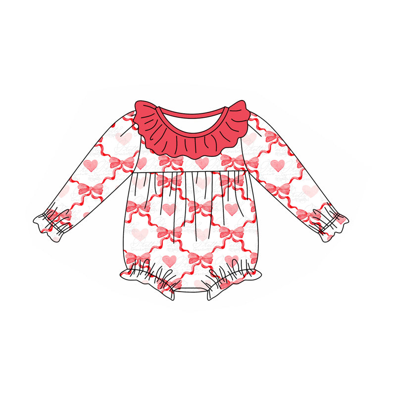 LR1908 Newborn Baby Girls Pink Bow Long Sleeve Romper Pre-order