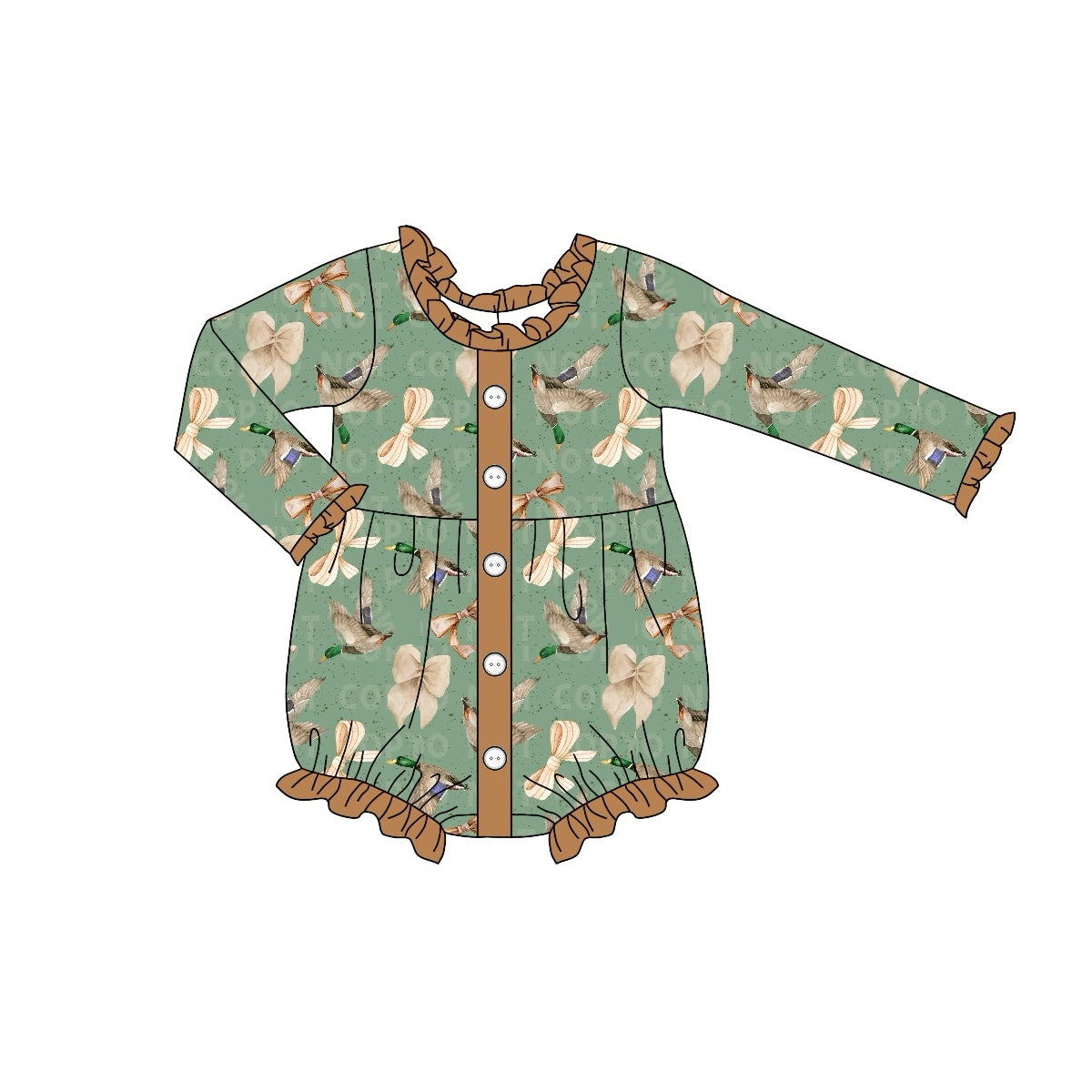 LR1950 Newborn Baby Girls Mallard Duck Long Sleeve Romper Pre-order