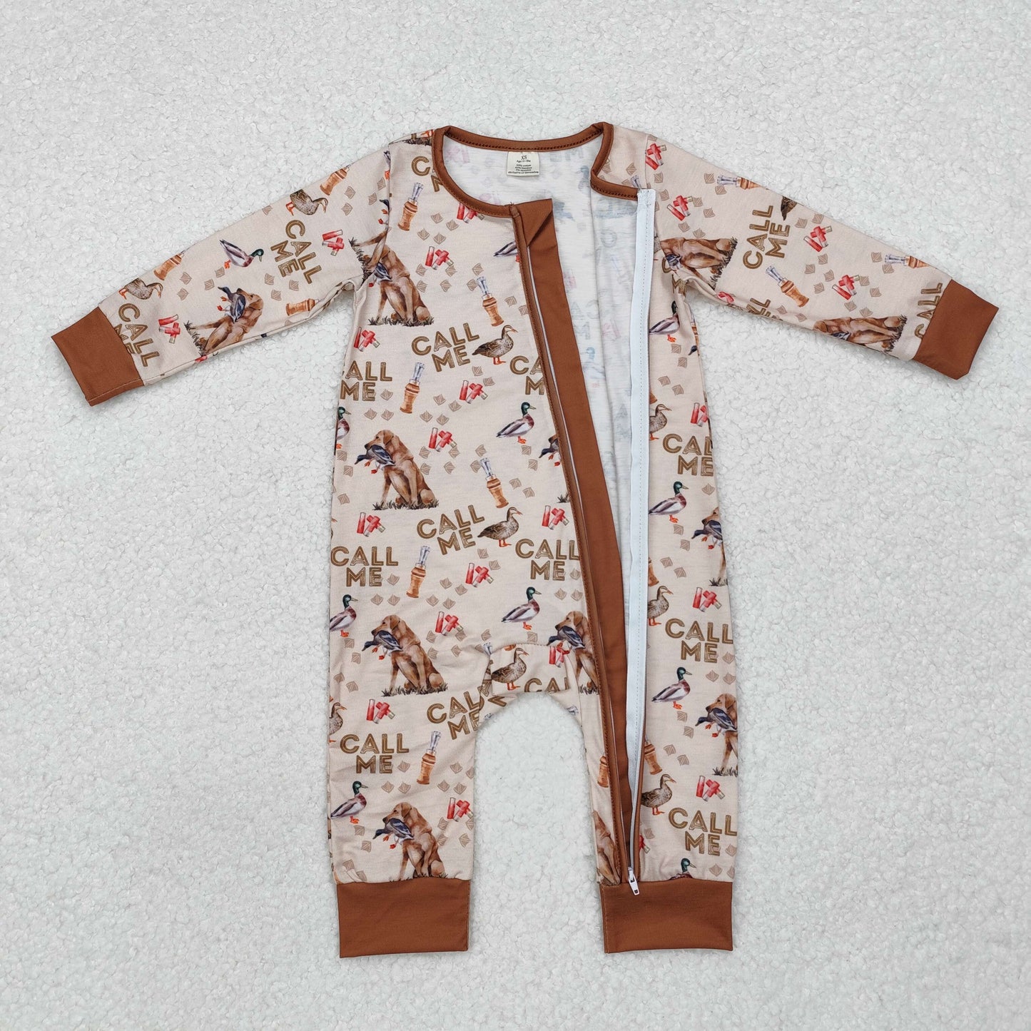 Baby Boys Call Me Hunting Long Sleeve Zipper Bamboo Romper