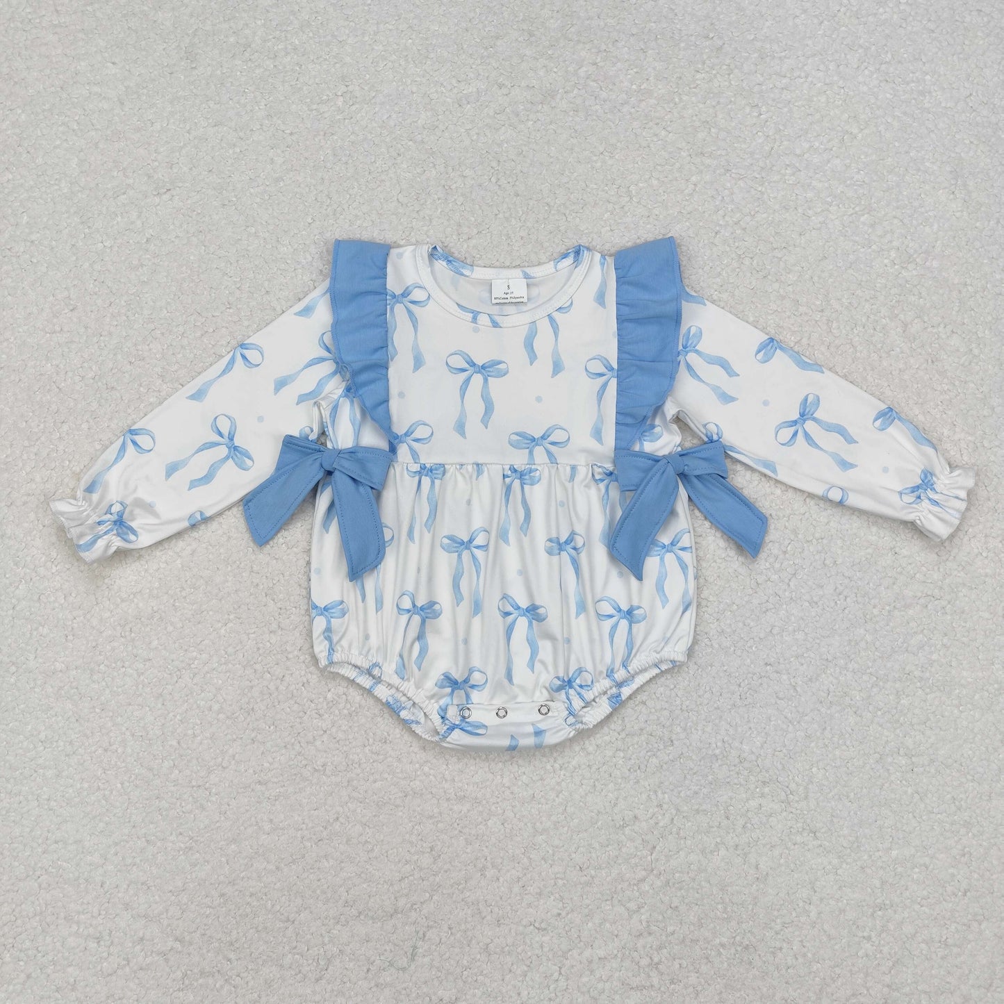 Sibling Baby Sister Blue Bow Tunic Pants and Romper