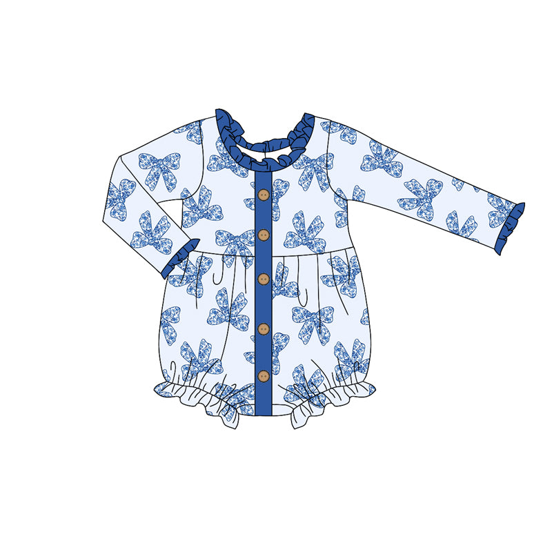 LR2073 Newborn Baby Floral Bow Long Sleeve Bubble Romper Preorder