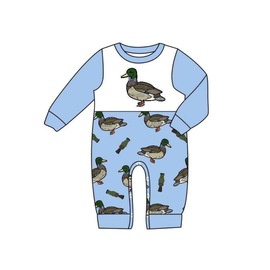 LR2101 Newborn Baby Boys Mallard Duck Long Sleeve Romper Preorder
