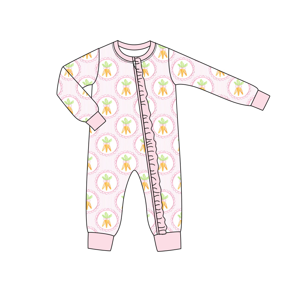 Baby Girls Pink Long Sleeves Carrots Zipper Easter Rompers Preorder
