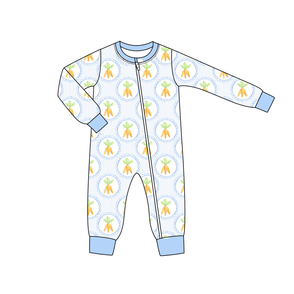 Baby Boys Blue Long Sleeves Carrots Zipper Easter Rompers Preorder
