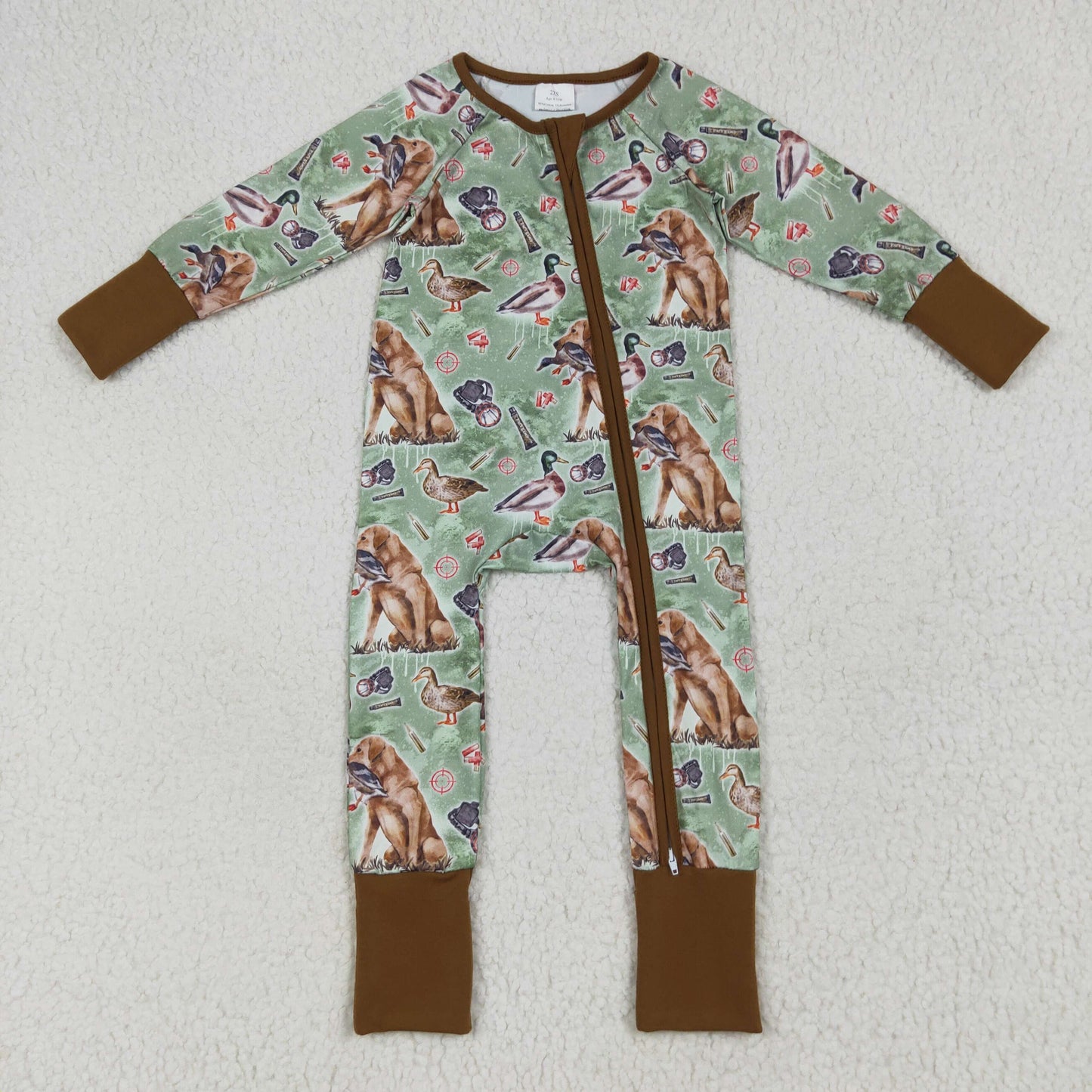 LR2234 Baby Boys Hunting Dog Long Sleeve Zip Romper
