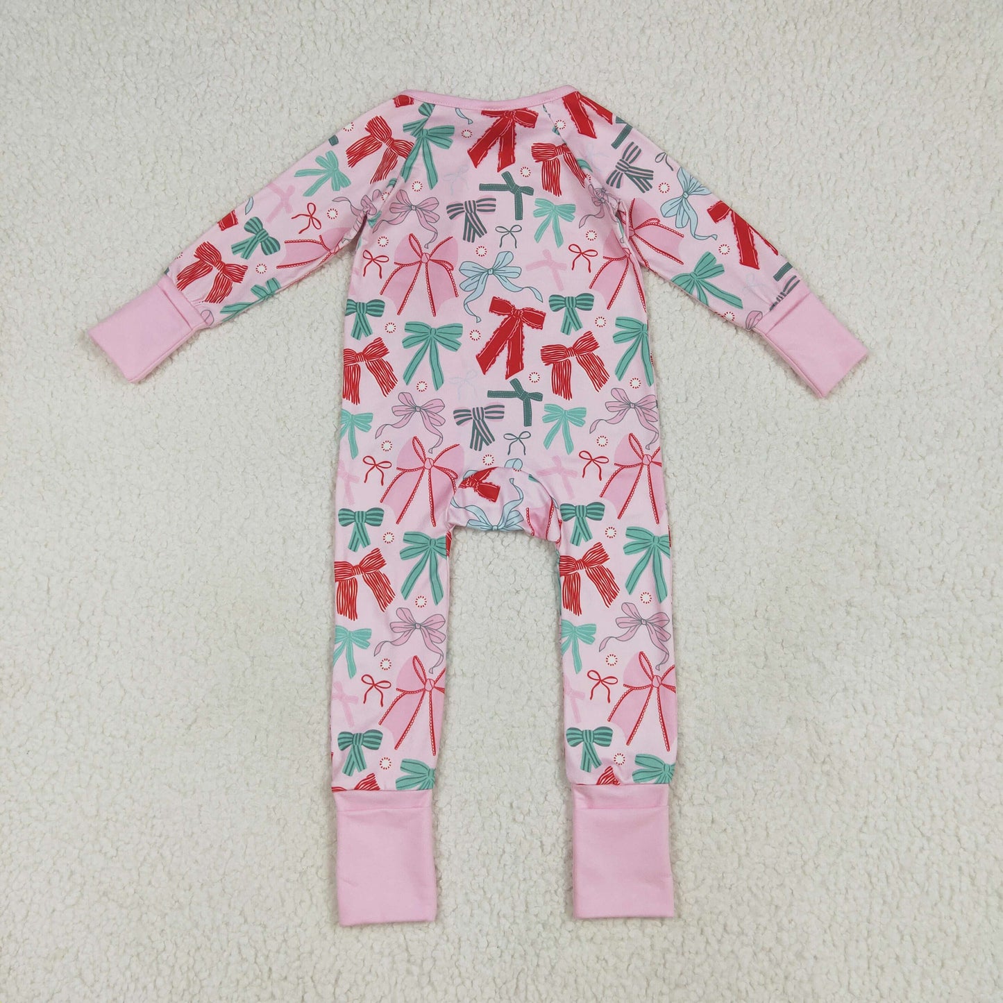 LR2266 Baby Girls Christmas Red Green Long Sleeve Zip Romper